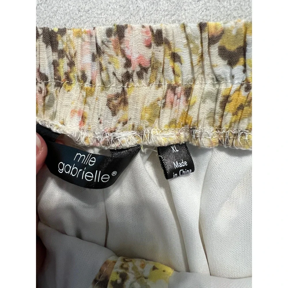 Mlle Gabrielle Yellow Floral Button Front Ruffle Hem Mini Skirt XL Boho Lined